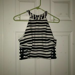 Black & White Stripe Crop Top with Cage Detail